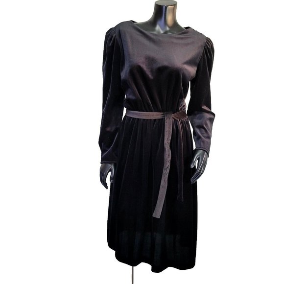 Vintage 70s 80s J.M. II Womens M Black Velour Holiday Long Sleeve Cocktail Goth - Picture 1 of 10